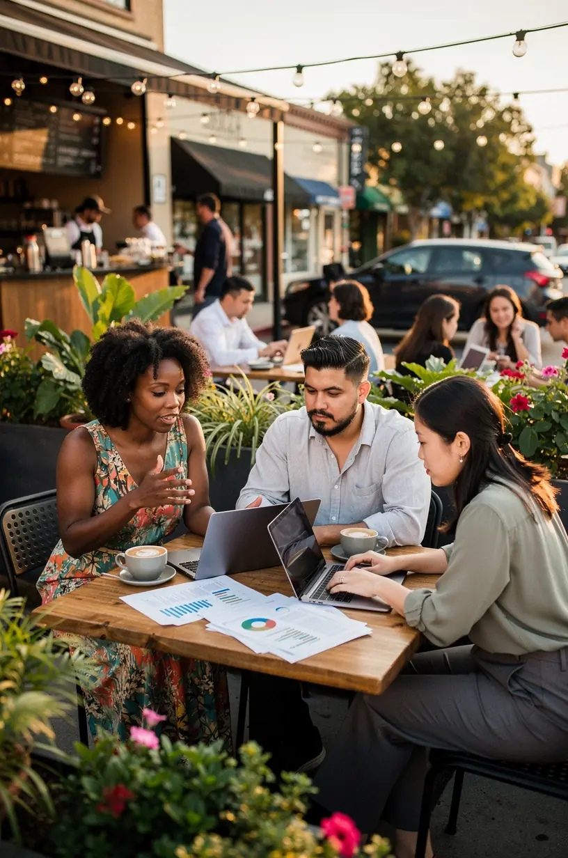 Illustration of a professional using automation software on a laptop to streamline business tasks.