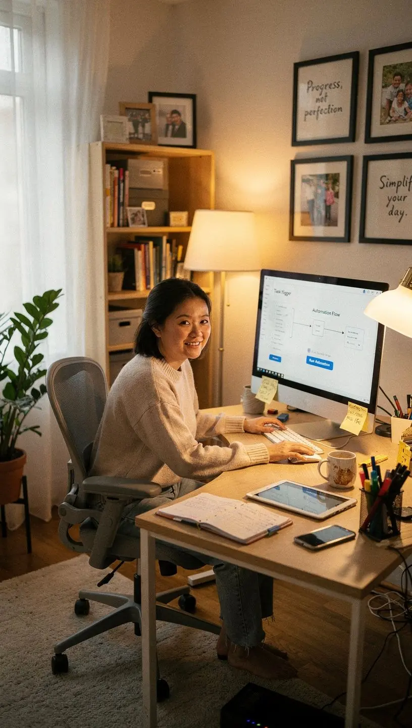 Photo of a business meeting discussing automation strategies with charts and digital devices visible.